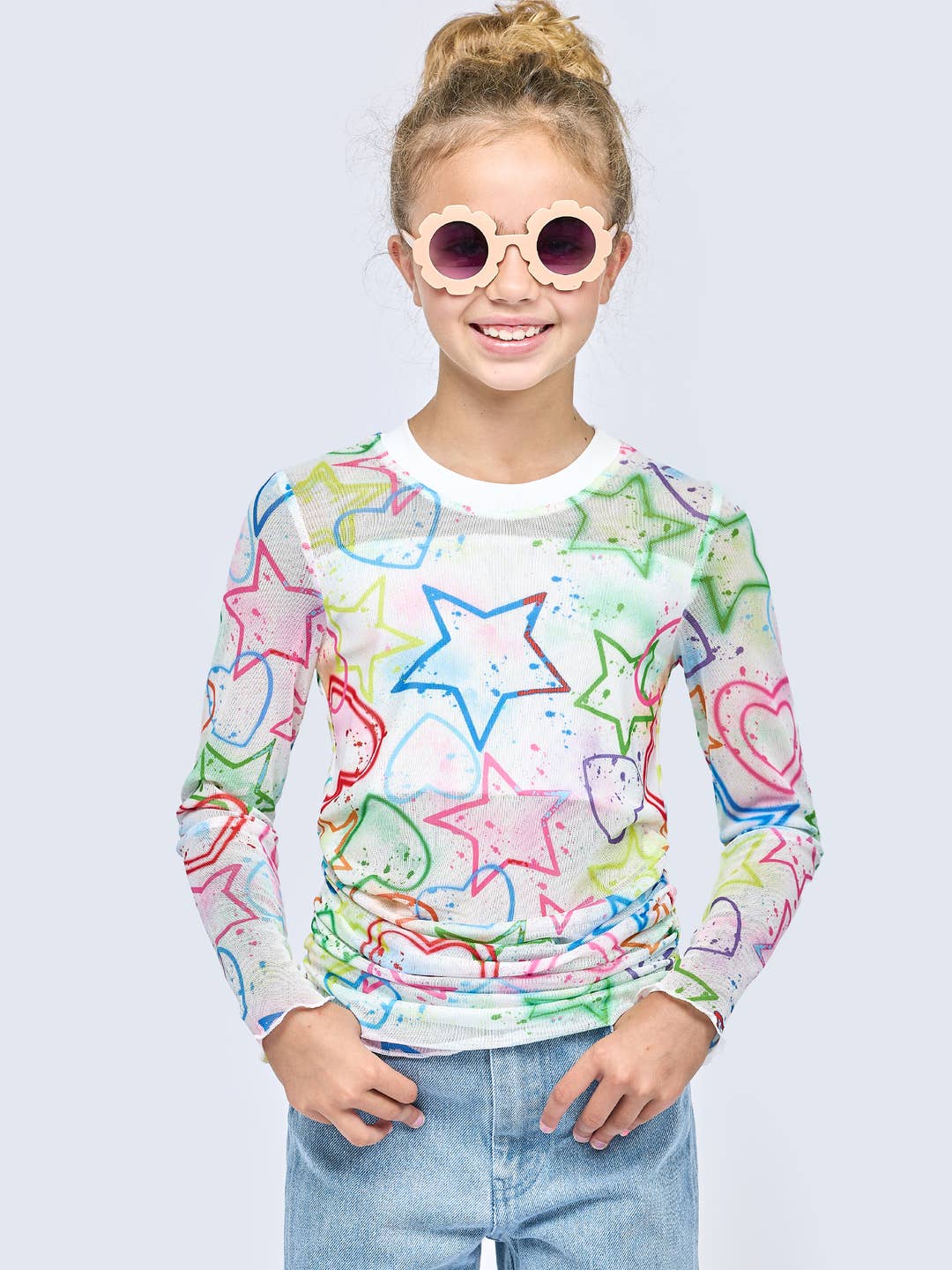 Little l Big l Tween Girl’s Star &amp; Heart Rainbow Top