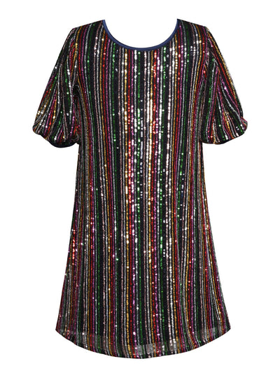 Little l Big Girls All Over Sequin Stripe Puff Sleeve Dress