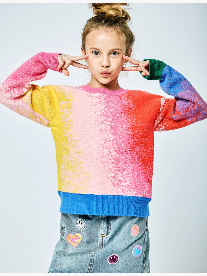 Little l Big l Tween Girl’s Abstract Rainbow Knit Pullover