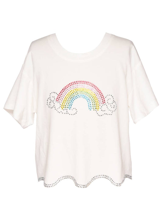 Little l Tween l Big Girl’s Rhinestone Rainbow Wave Trim T-Shirt