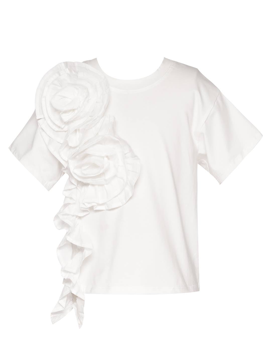 Little l Big l Tween Girls Ruffle Rosette Statement T-Shirt