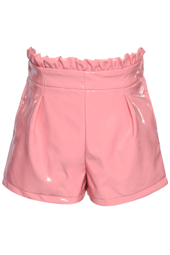 Girls Bubble Gum Pink Pleated Pleather Shorts