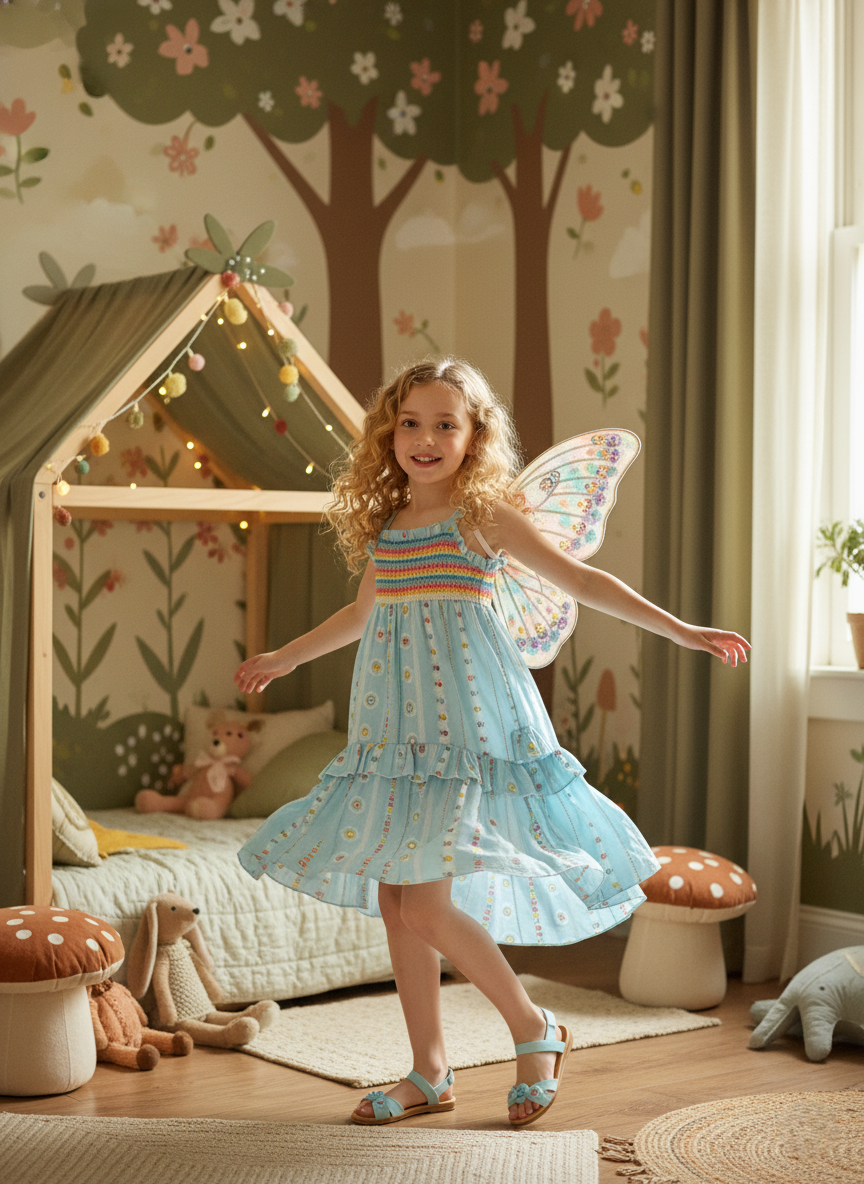 EMPIRE WAIST DRESS WITH HIGH LOW HEM AND EMBROIDERY DETAIL