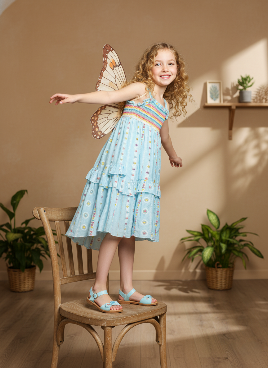 EMPIRE WAIST DRESS WITH HIGH LOW HEM AND EMBROIDERY DETAIL