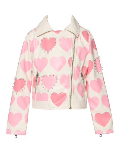 Toddler l Little Girls Valentine’s Pearl Heart Motto Jacket