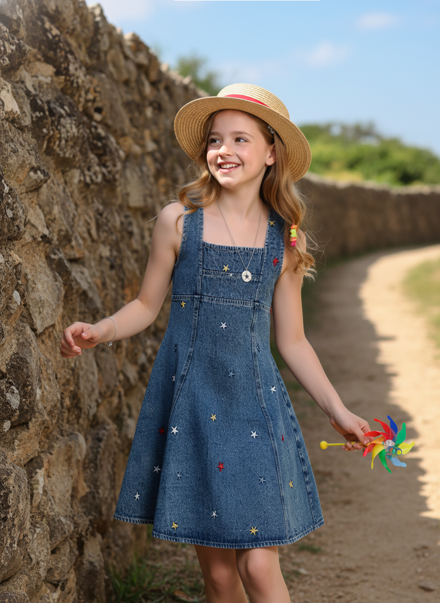 FIT AND FLARE EMBROIDERY STAR DRESS