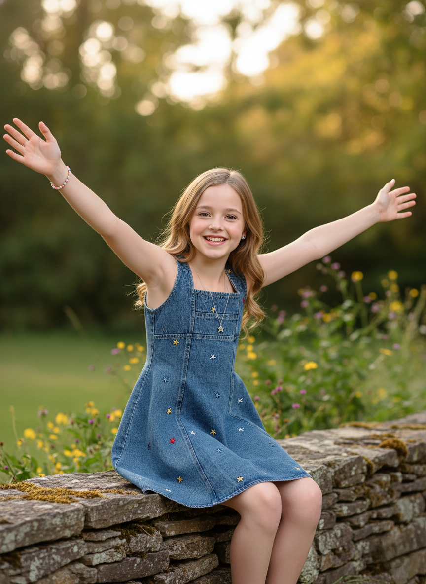 FIT AND FLARE EMBROIDERY STAR DRESS