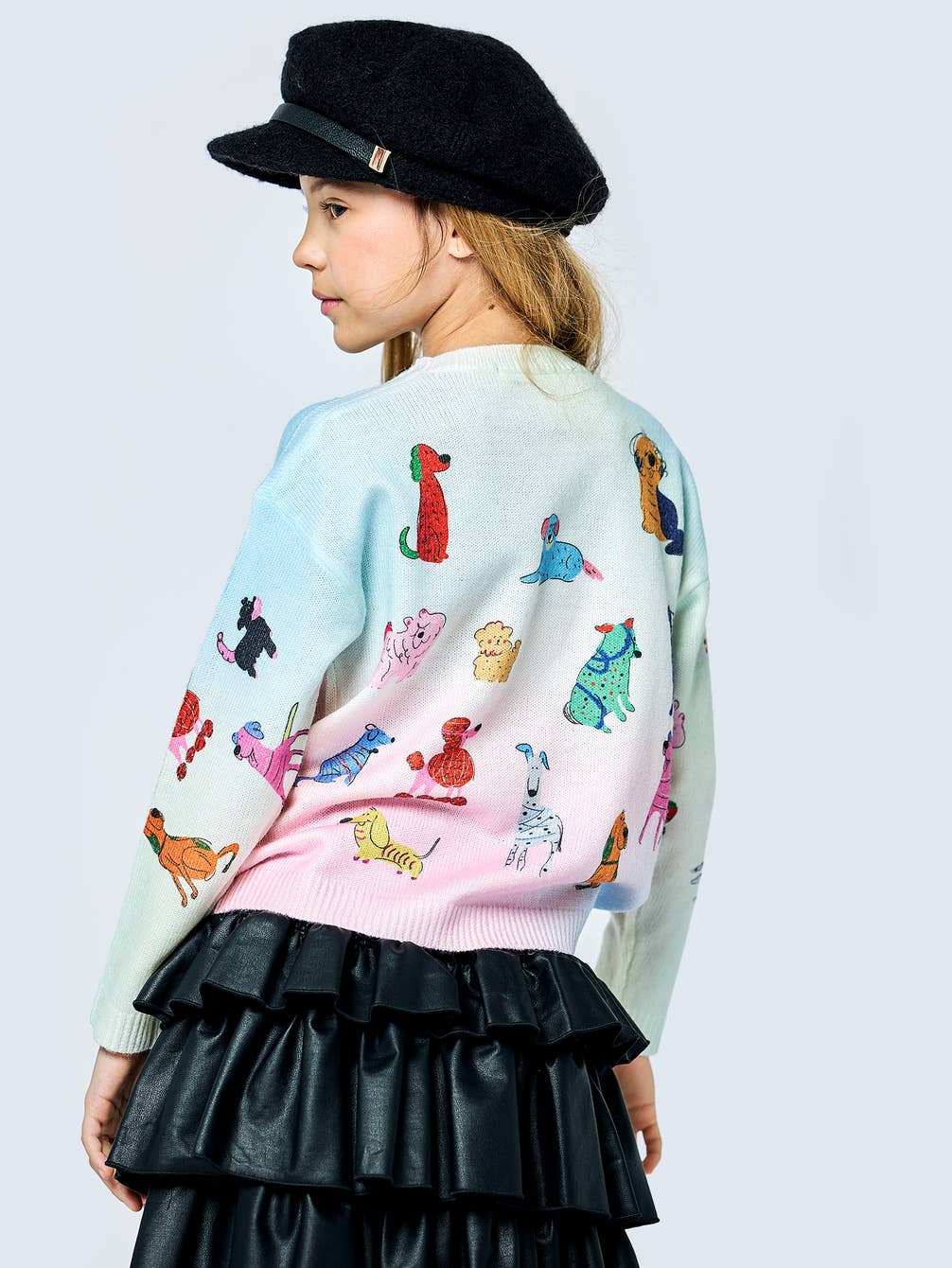 Big l Tween Girl’s Ombre Pastel Dog Print Sweater