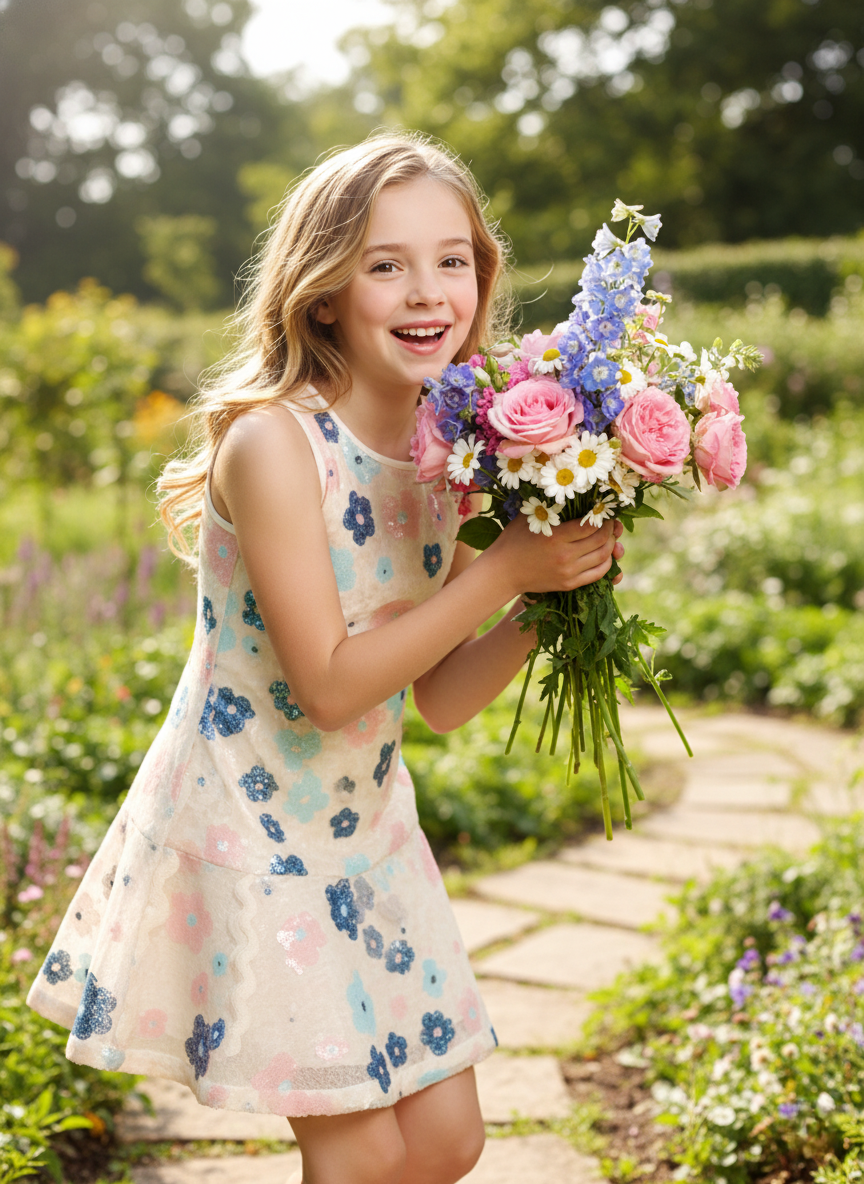 FLORAL SEQUIN DROP WAIST DRESS