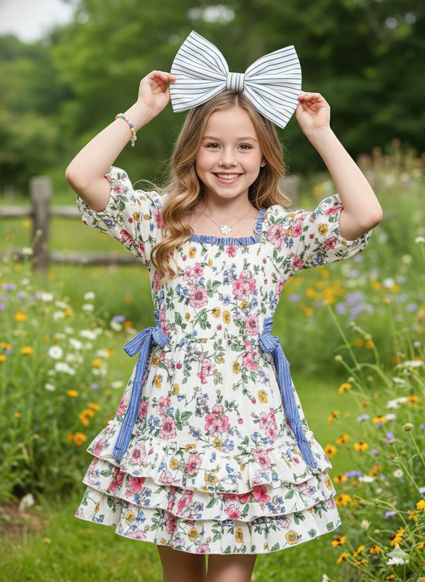 STRIPED FLORAL DRESS W/ SIDE CUTOUTS