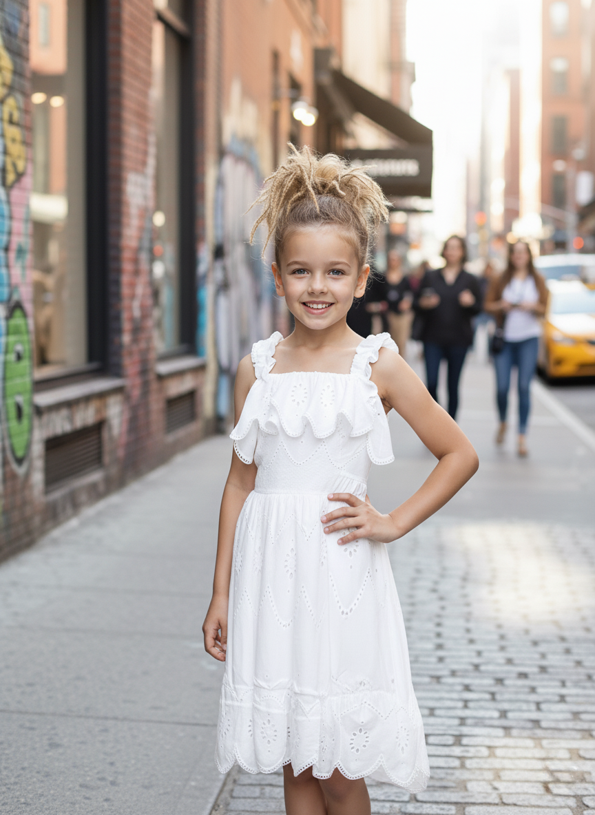 EYELET SCALLOP HEM DRESS