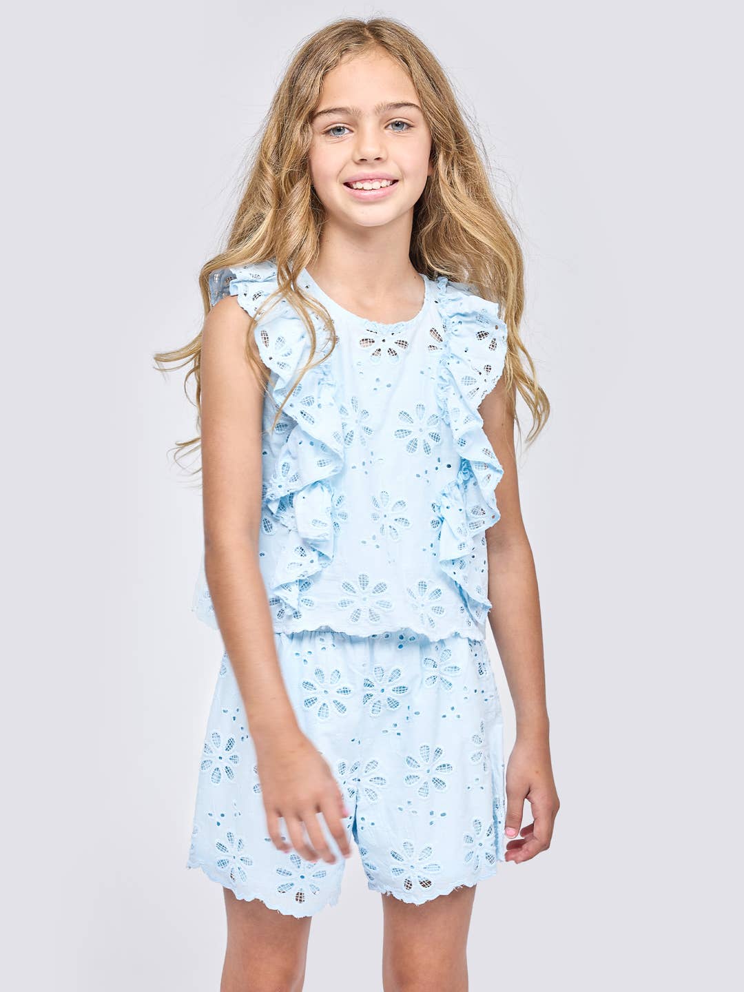 Little l Big l Tween Girls Ruffle Floral Eyelet Blouse