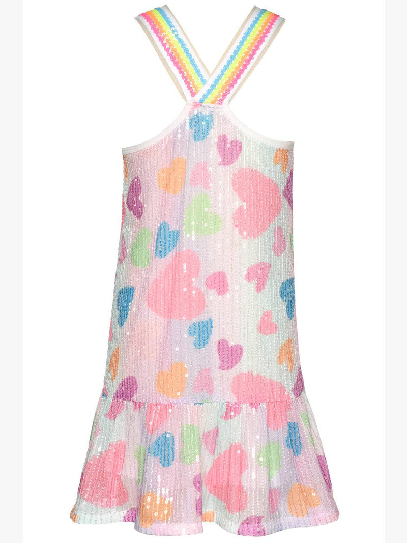 Infant l Little Girl’s Pastel Striped Sequin Heart A-Line Dress