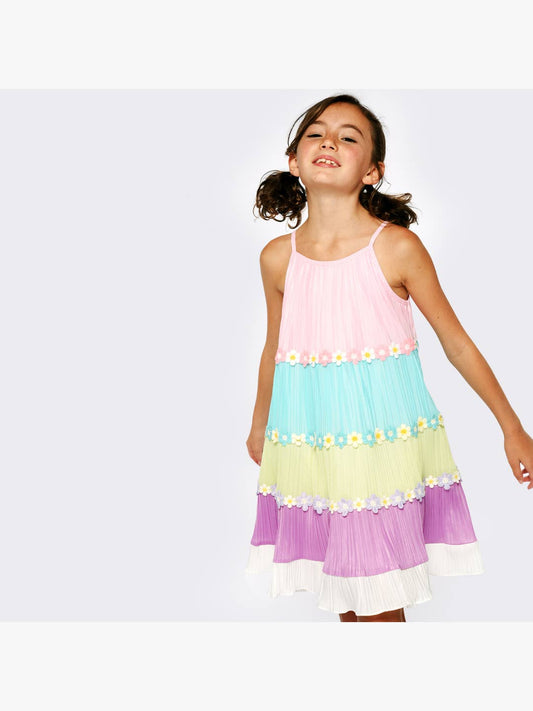 Little Big Tween Girls Plisse Embroidered Daisy Swing Dress