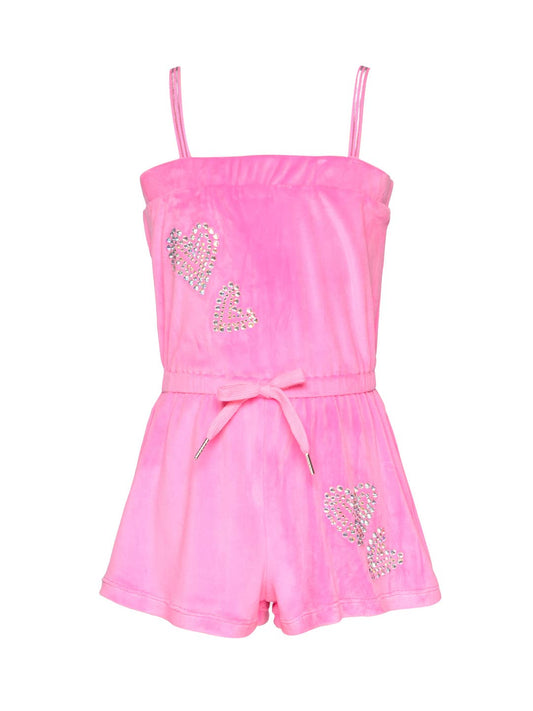 Little l Big l Tween Girls Velour Rhinestone Heart Romper