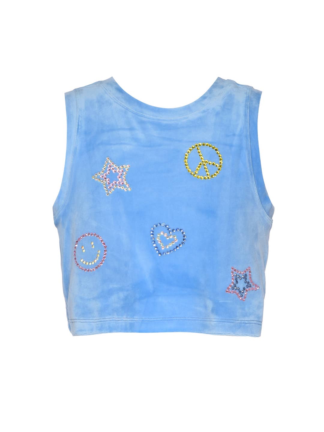 Big l Tween Girls Velour Rhinestone Emojis Crop Top