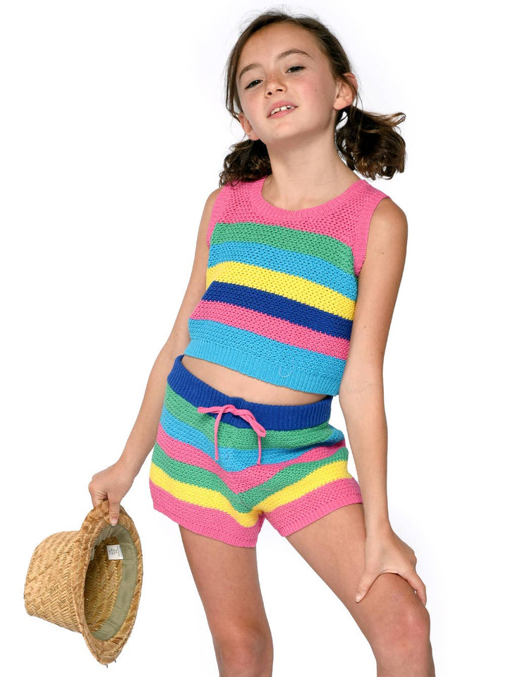 Little l Big l Tween Girl’s Colorblock Stripe Crochet Tank Top