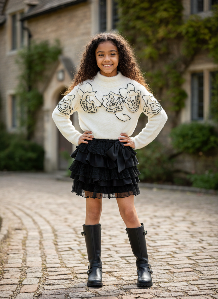 ROSETTE FUZZY KNIT SWEATER