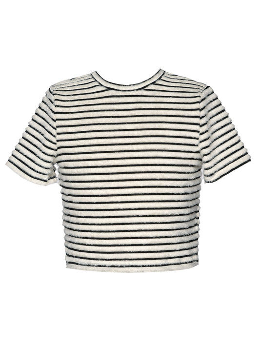 Little l Big l Tween Girl’s Elevated Basics Striped Faux Fur Top