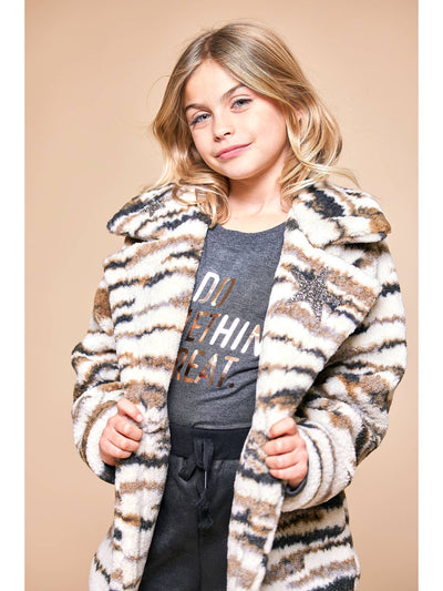 Little l Big Girl’s Cozy Tiger Animal Print Faux Fur Coat