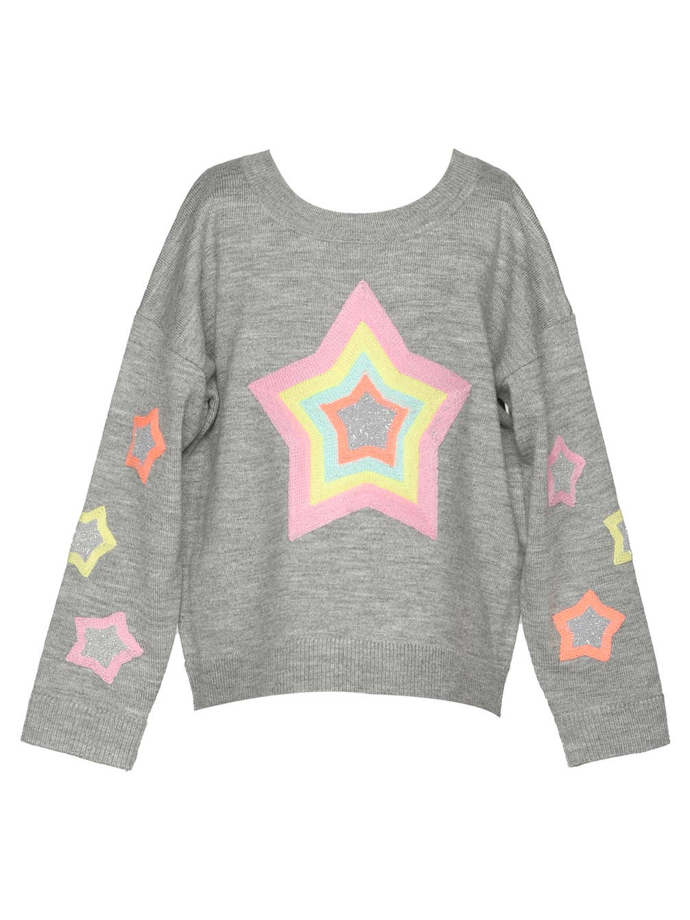 Little l Tween Girl’s Sequin Pastel Neon Star Pullover
