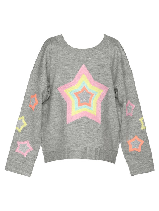 Little l Tween Girl’s Sequin Pastel Neon Star Pullover