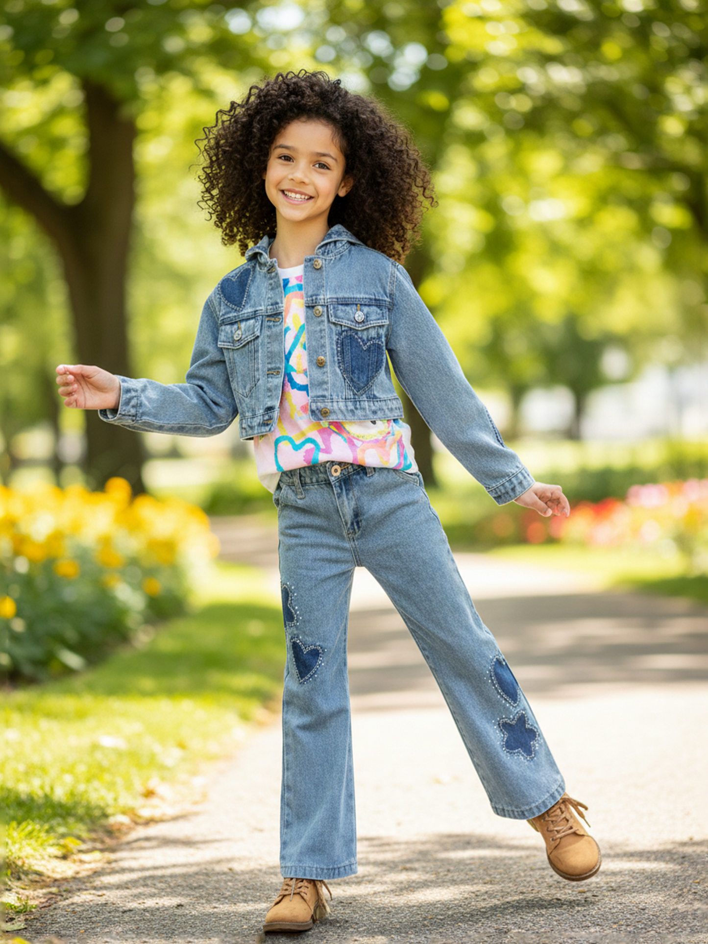 RHINESTONE SHADOW HEART/ FLOWER JEANS