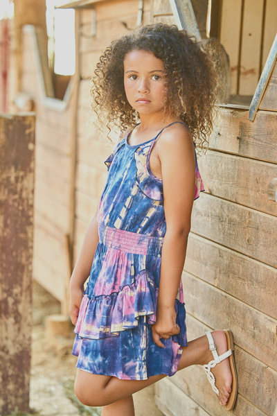 Little l Big l Tween Tie Dye Ruffle Smocked Dress