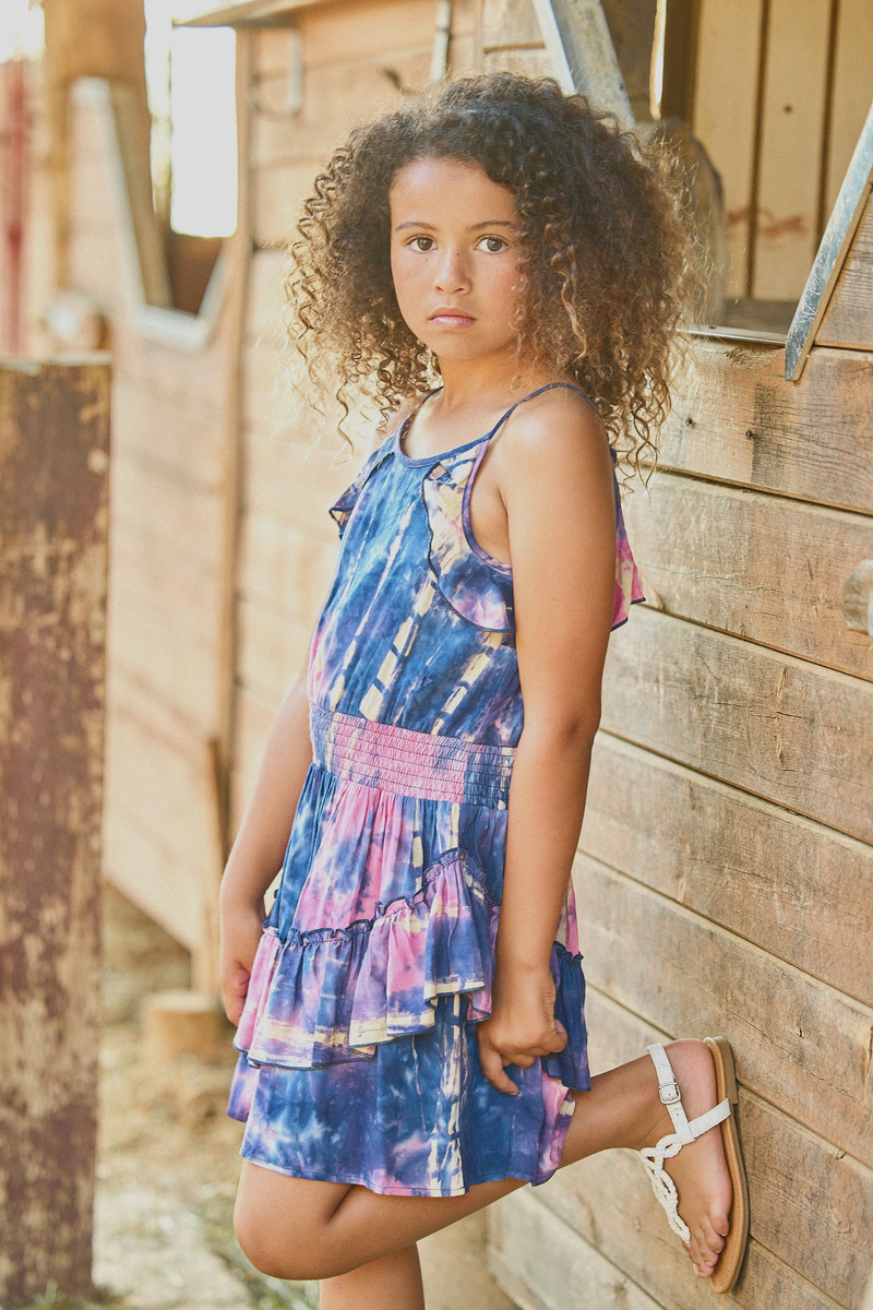 Little l Big l Tween Tie Dye Ruffle Smocked Dress