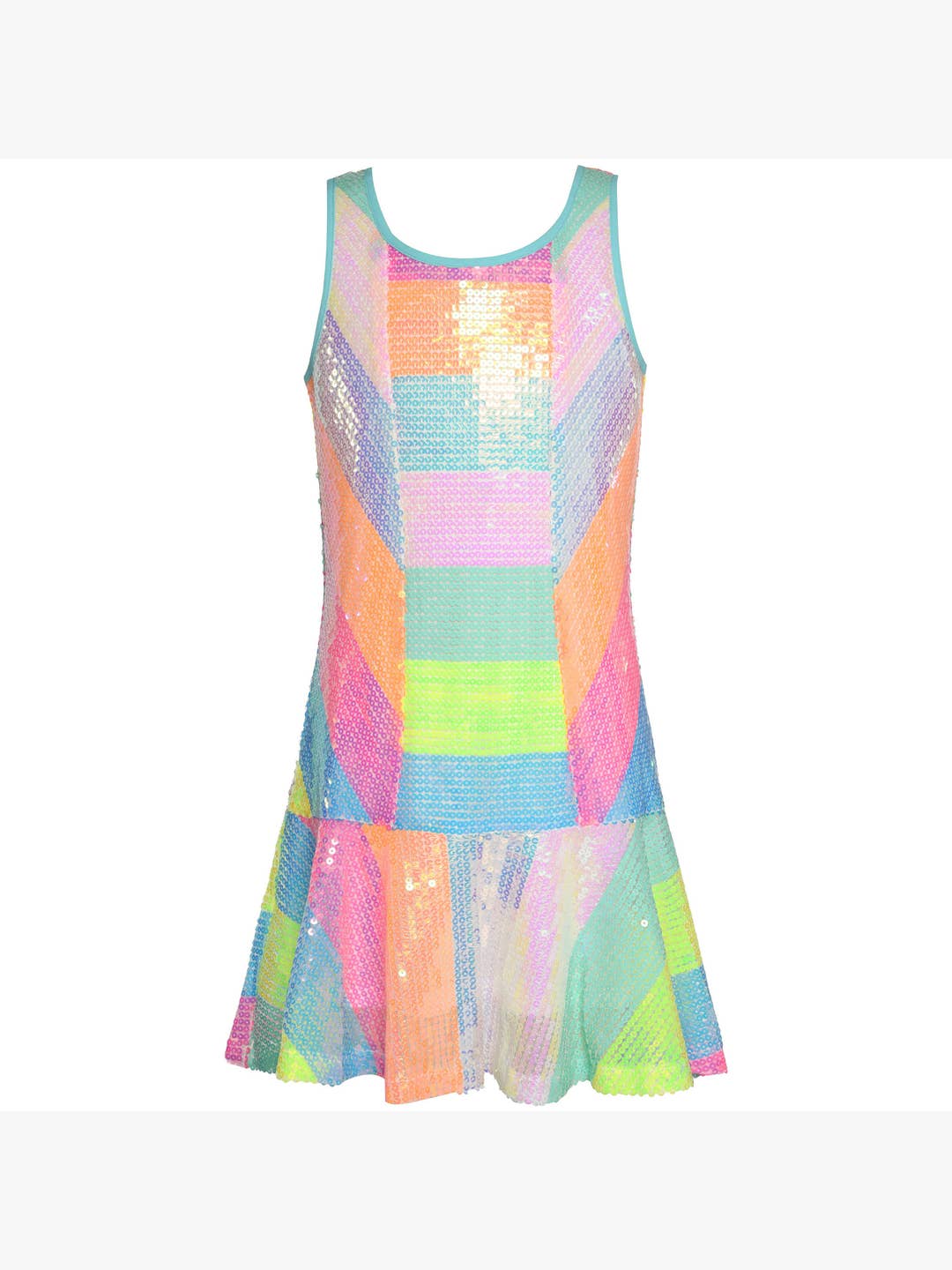 Little Girls Neon Rainbow Colorblock Stripe Sequin Dress