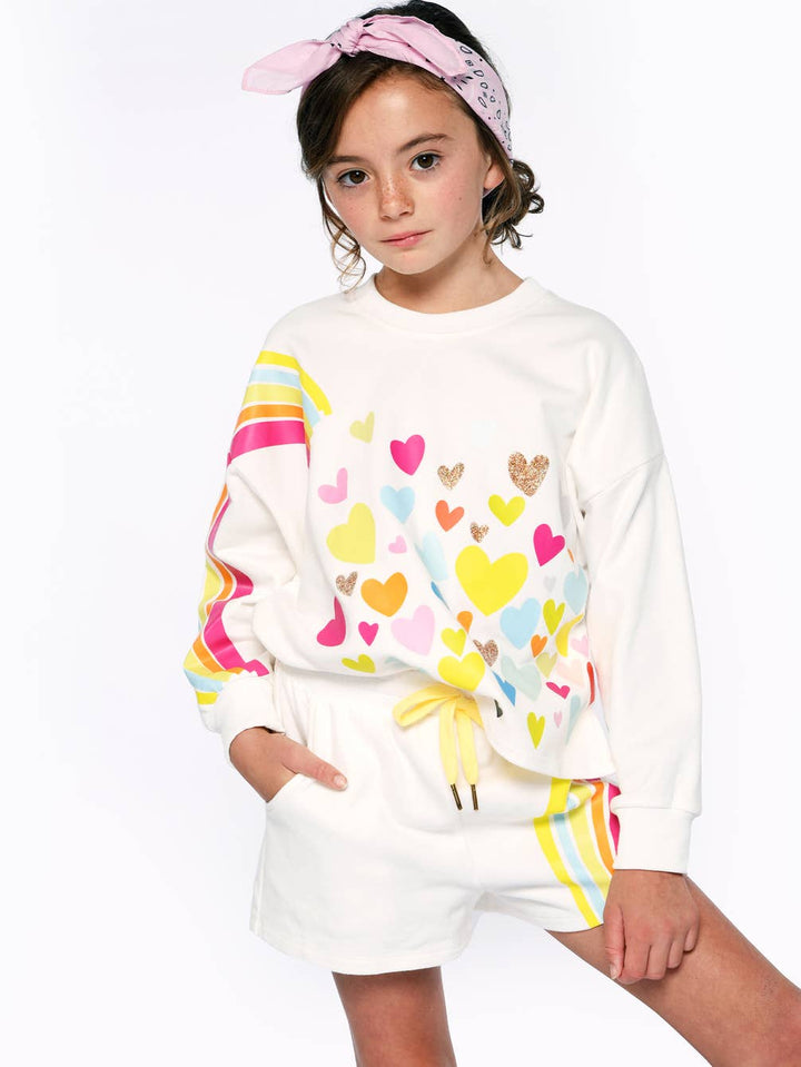 Little l Big l Tween Girl’s Rainbow Heart Pullover Crewneck