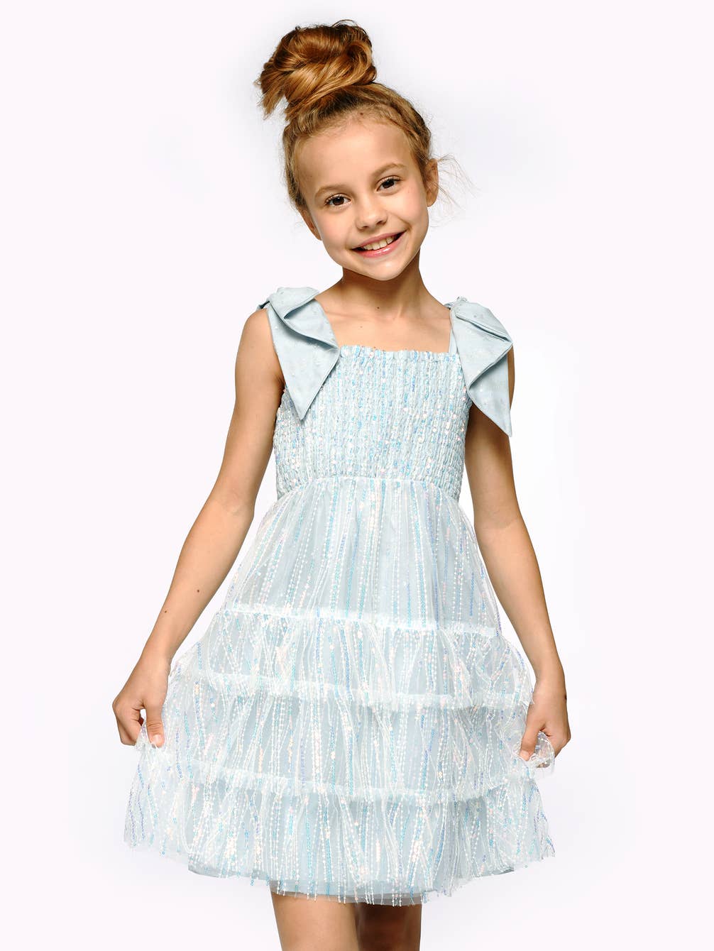 Big Girls Tween Tiered Sequin Babydoll Party Dress