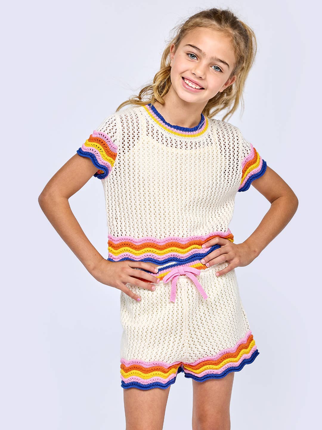 Little l Big l Tween Wave Colorblock Scallop Crochet Top