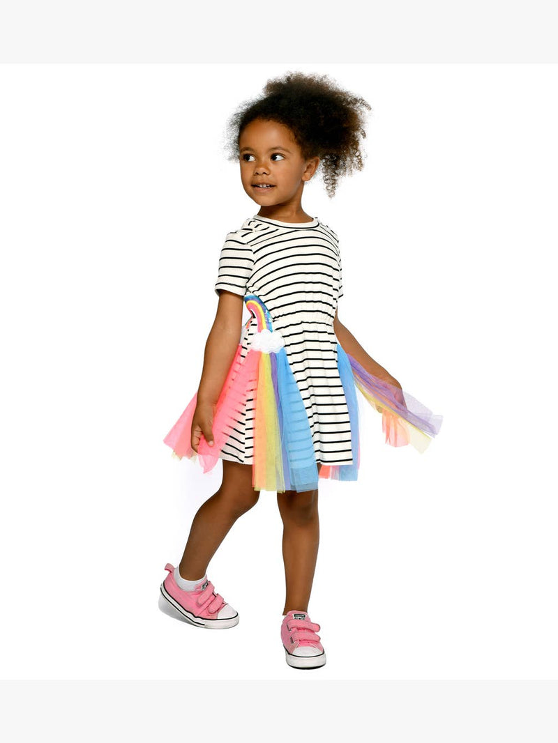 Infant l Toddler Striped Cut Out Rainbow Cloud Mesh Dress