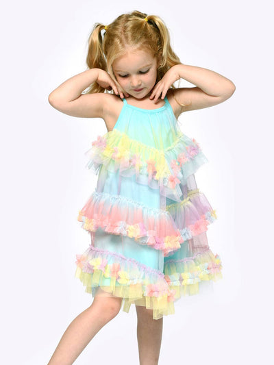 Toddler l Little Girl Pastel Rainbow Mesh Ruffled Tiered Dress