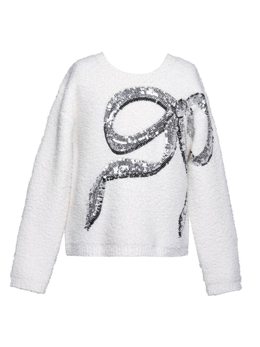 Little l Tween Girl’s Holiday Sequin Bow Knit Pullover