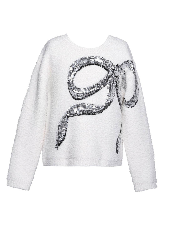 Little l Tween Girl’s Holiday Sequin Bow Knit Pullover