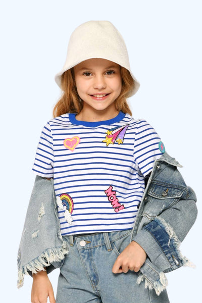 Little Girl I Tween Striped Sequin Patch Graphic Top