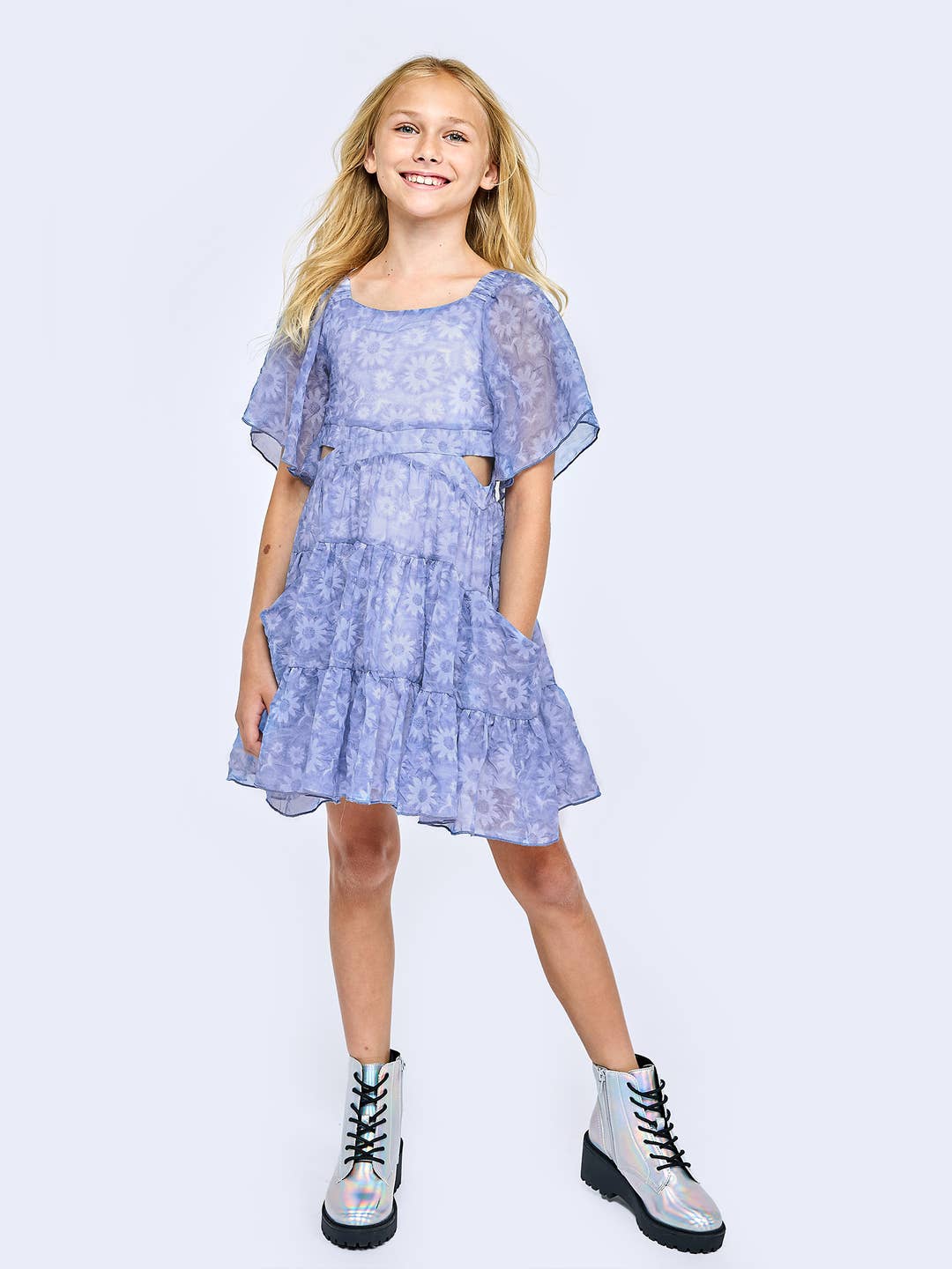 Little | Big | Tween Girl’s Daisy Flower Tiered Flutter Dress