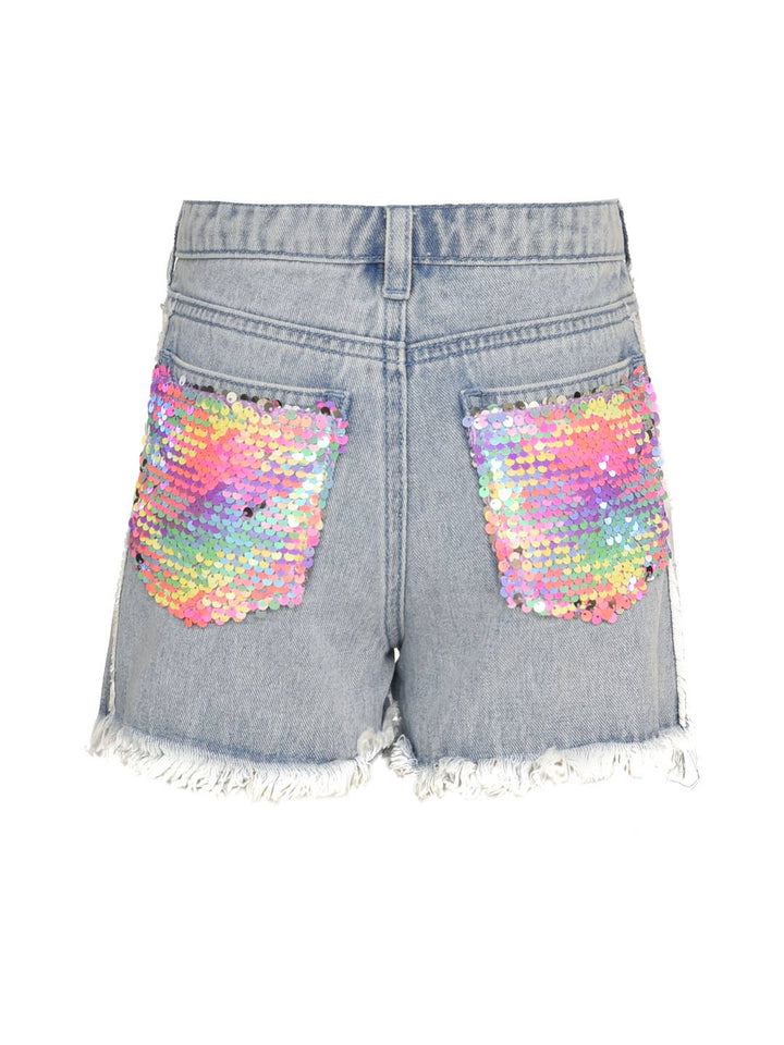 Little l Big l Tween Girls Distressed Rainbow Sequin Jean Shorts