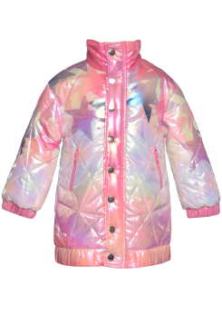 Little l Big Girl Pink Iridescent Star Print Mock Puffer Coat