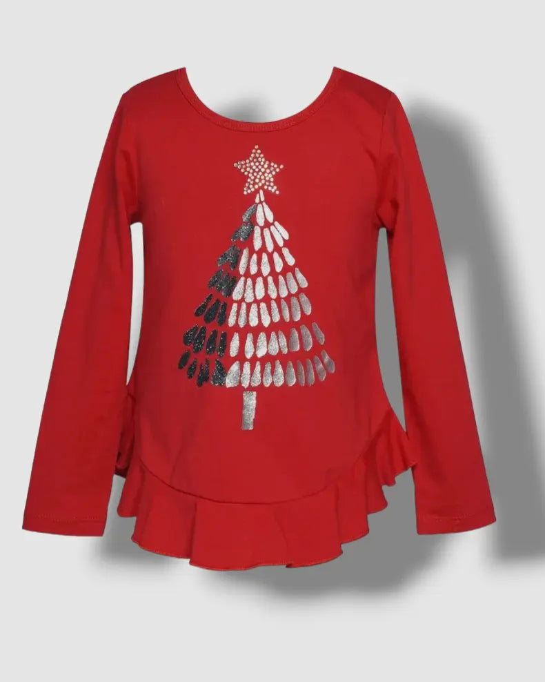 Toddler l Little l Big Girl’s Metallic Silver Christmas Tree Shirt