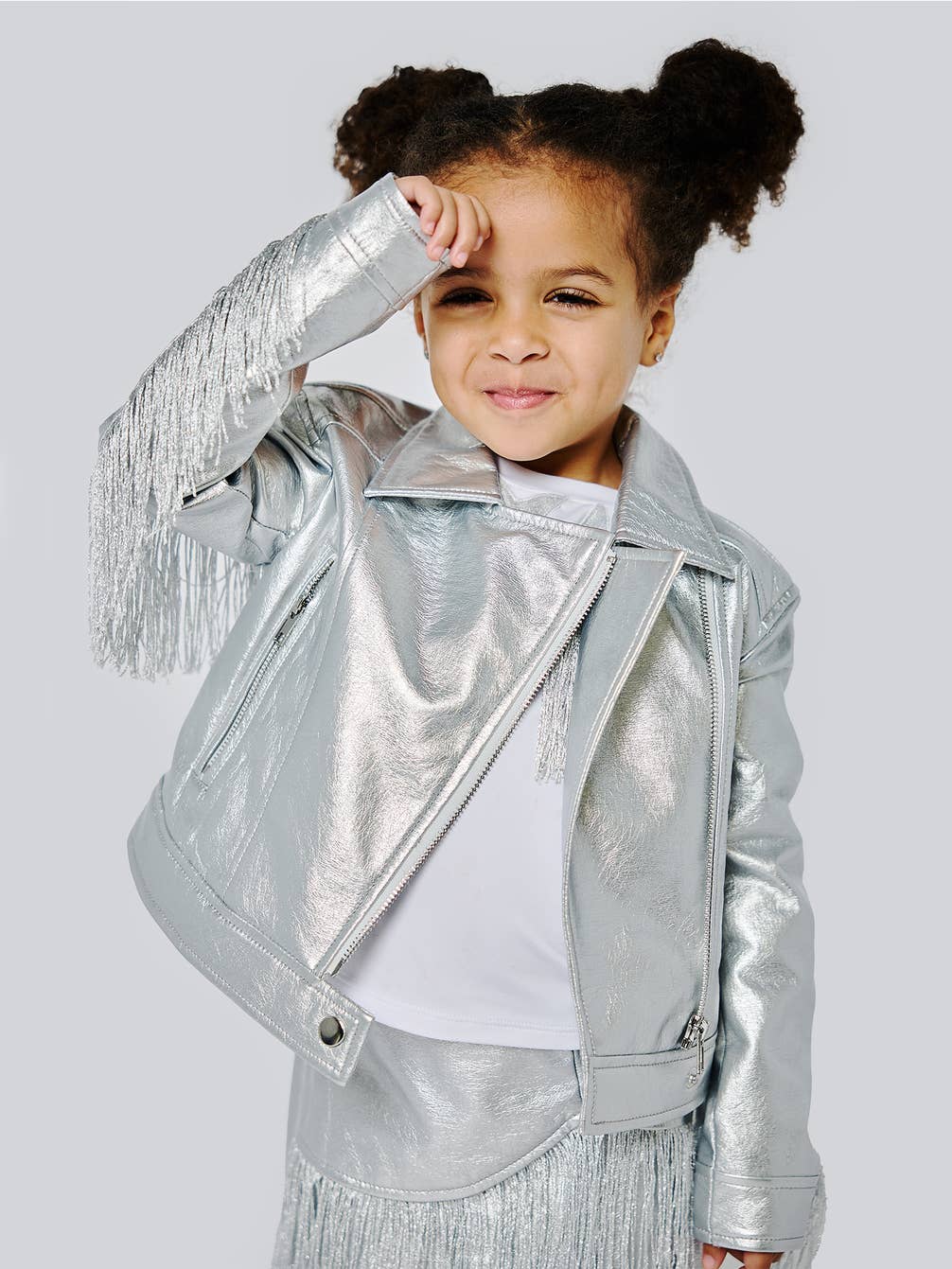 Toddler l Little l Big Girl’s Silver Fringe Motto Jacket