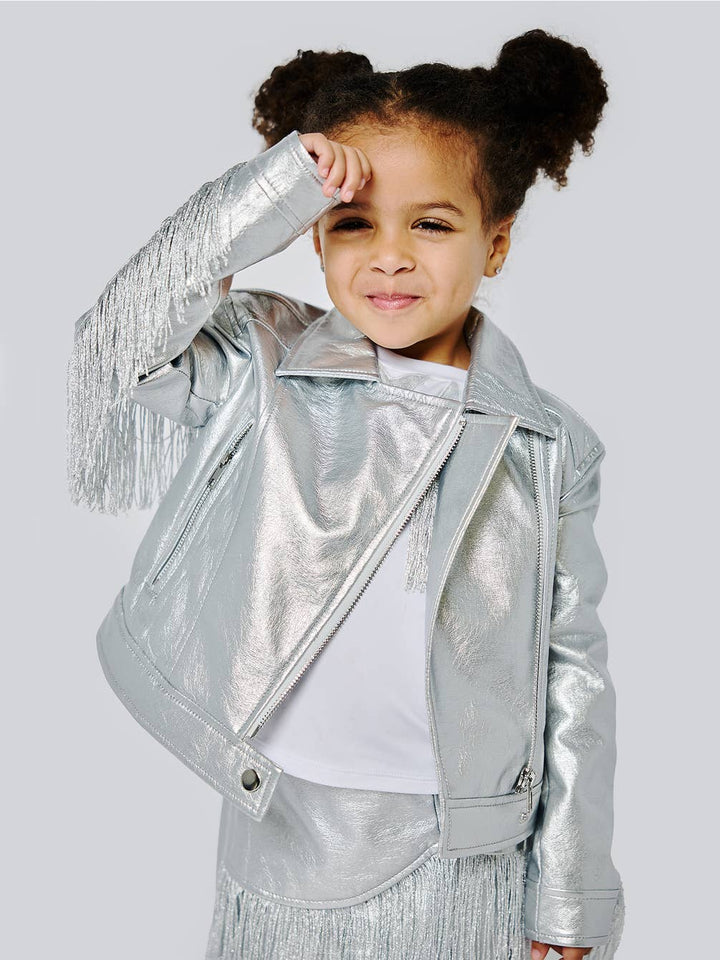 Toddler l Little l Big Girl’s Silver Fringe Motto Jacket