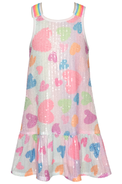 Infant l Little Girl’s Pastel Striped Sequin Heart A-Line Dress