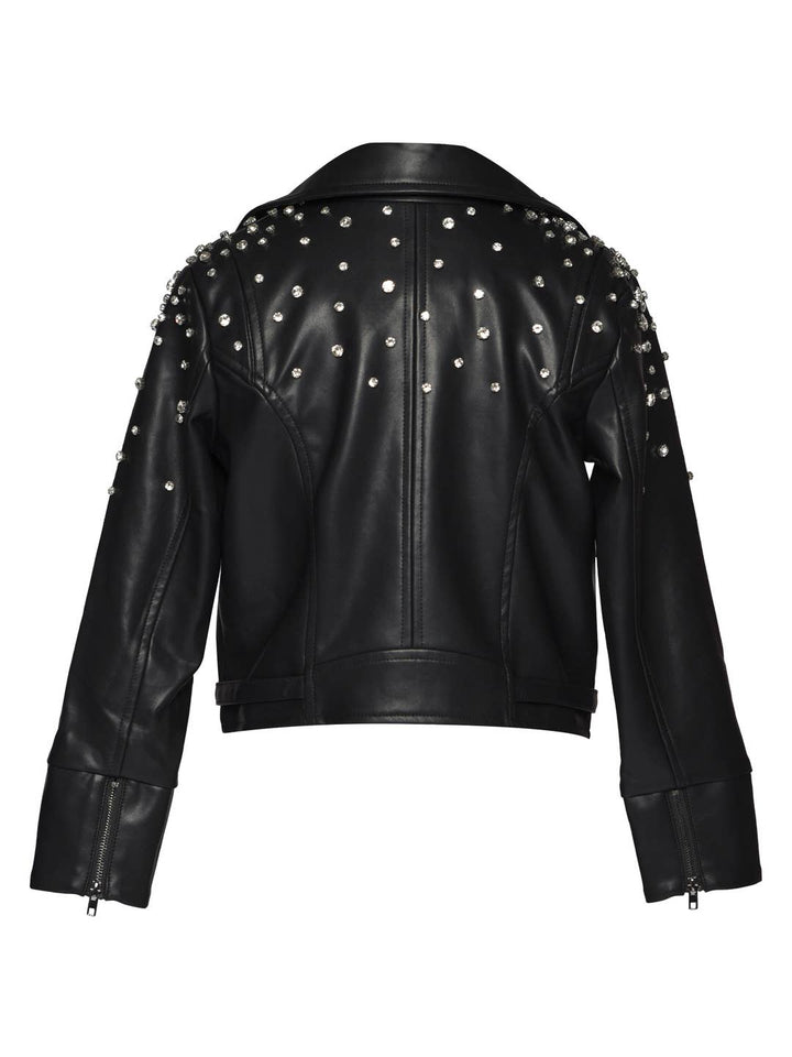 Little l Tween Girl’s Vegan Leather Rhinestone Moto Jacket