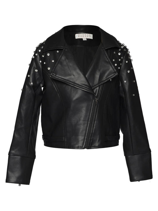 Little l Tween Girl’s Vegan Leather Rhinestone Moto Jacket