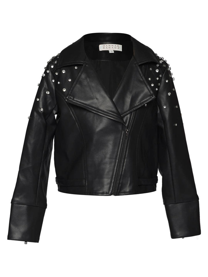 Little l Tween Girl’s Vegan Leather Rhinestone Moto Jacket