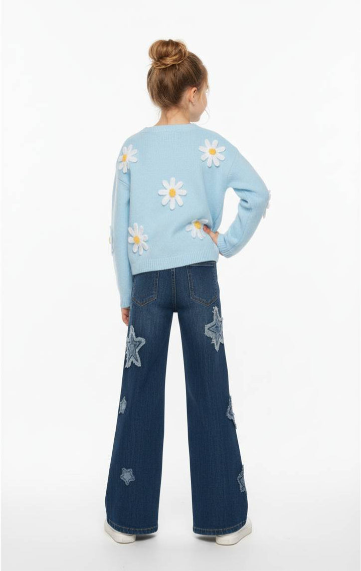 KNIT SWEATER WITH CROCHET DAISY TRIM