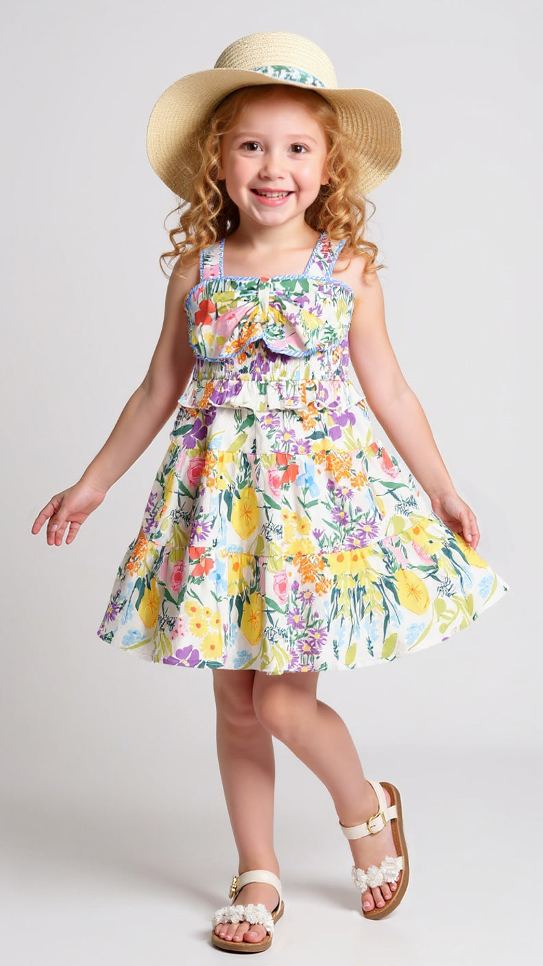 FLORAL PRINT DRESS W/ FRONT BOW DETAIL
